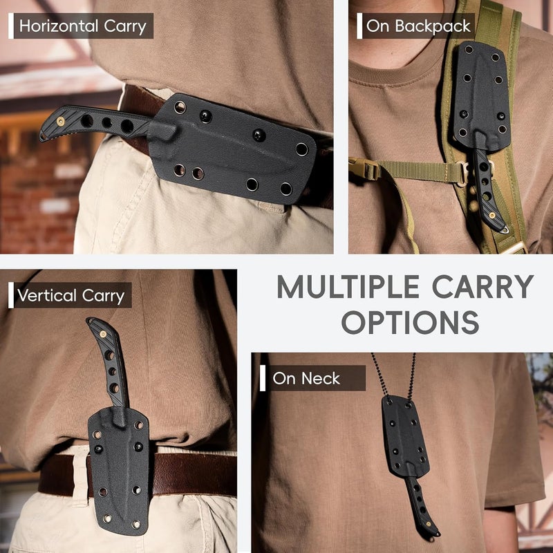 LOTHAR FOX Fixed Blade Knife with Sheath, 3.38" D2 Steel Survival Hunting Knife, Necklace Neck Knives with G10 handle, Vertical Horizontal Carry Camping Small EDC Knives for Hiking, Survival, Bushcraft Outdoor - Image 4